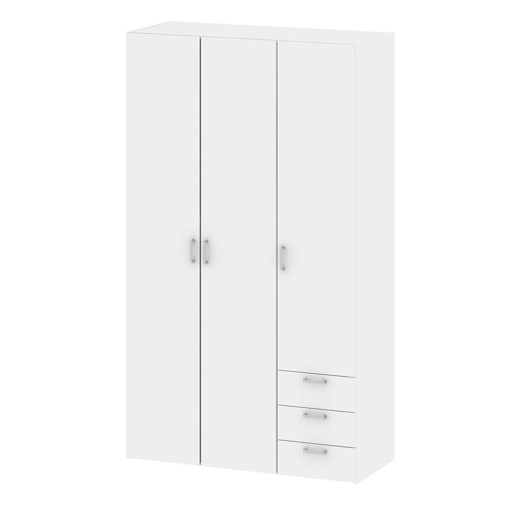 Space Wardrobe - 3 Doors 3 Drawers in White - Price Crash Furniture