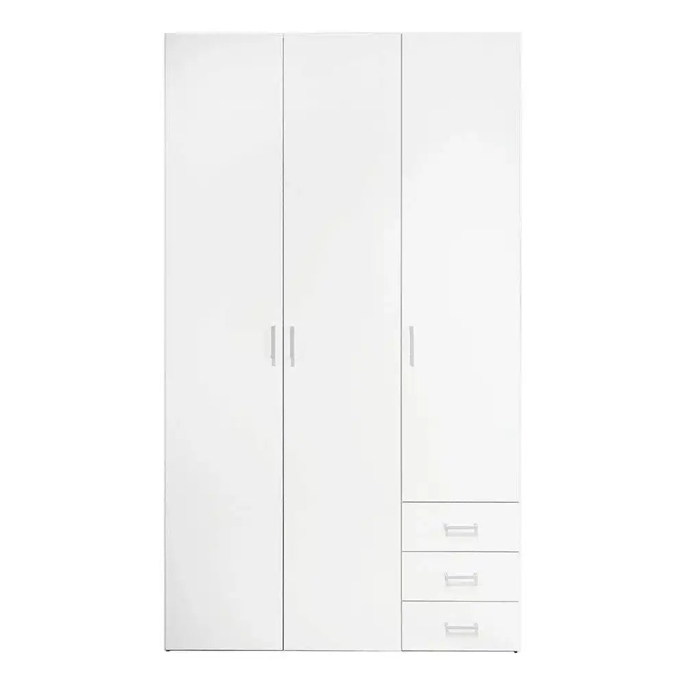 Space Wardrobe - 3 Doors 3 Drawers in White - Price Crash Furniture
