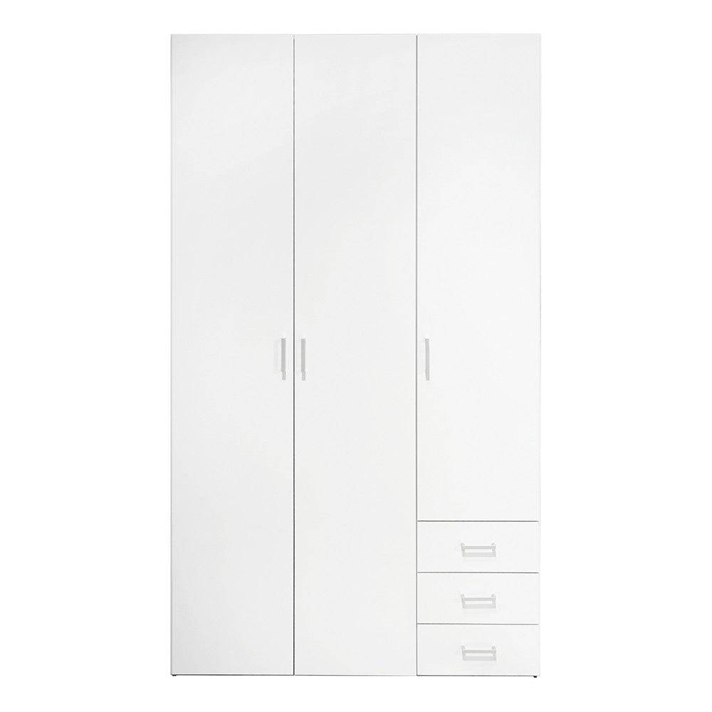 Space Wardrobe - 3 Doors 3 Drawers in White - Price Crash Furniture