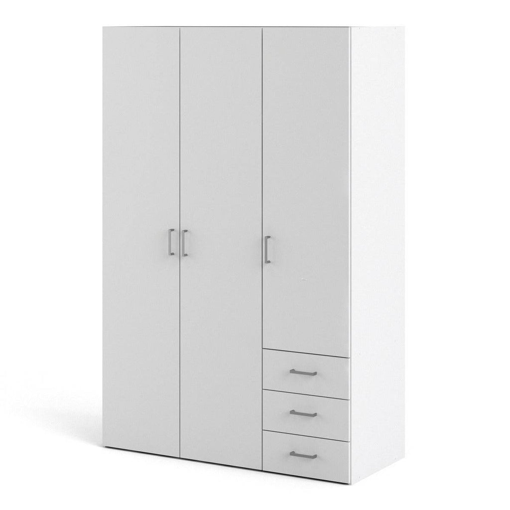 Space Wardrobe - 3 Doors + 3 Drawers White 175cm - Price Crash Furniture