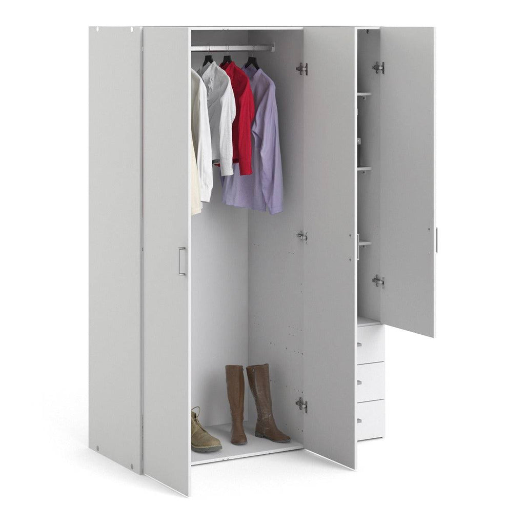 Space Wardrobe - 3 Doors + 3 Drawers White 175cm - Price Crash Furniture