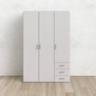 Space Wardrobe - 3 Doors + 3 Drawers White 175cm - Price Crash Furniture