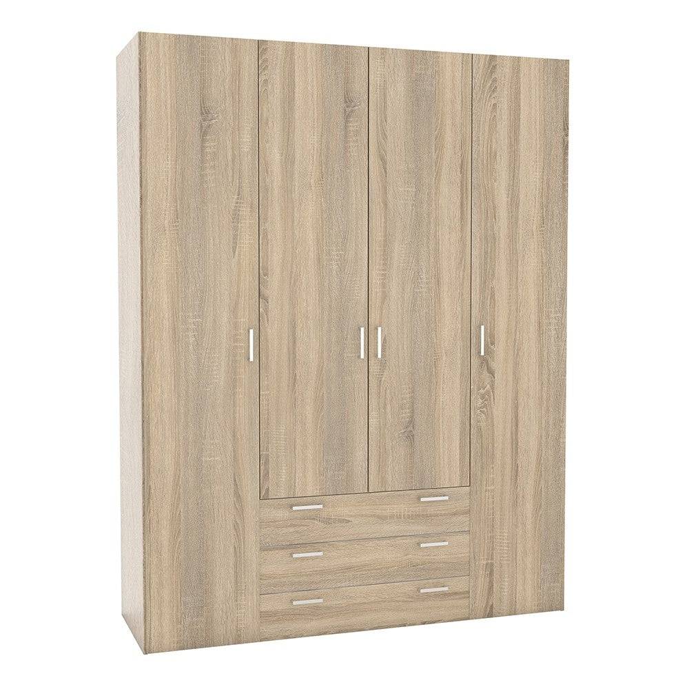 Space Wardrobe - 4 Doors 3 Drawers In Oak - Price Crash Furniture