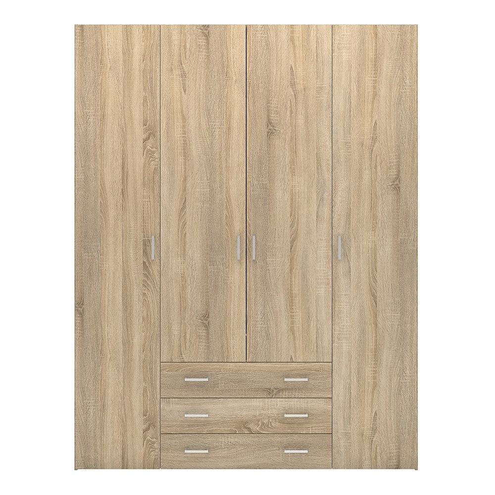 Space Wardrobe - 4 Doors 3 Drawers In Oak - Price Crash Furniture