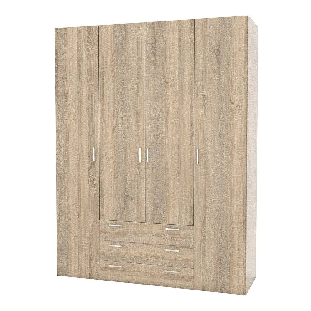 Space Wardrobe - 4 Doors 3 Drawers In Oak - Price Crash Furniture