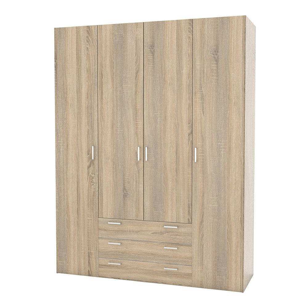 Space Wardrobe - 4 Doors 3 Drawers In Oak - Price Crash Furniture