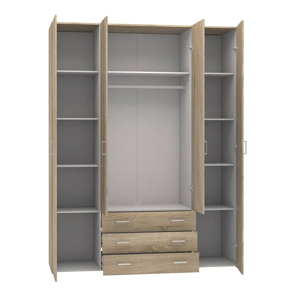 Space Wardrobe - 4 Doors 3 Drawers In Oak - Price Crash Furniture