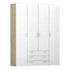 Space Wardrobe - 4 Doors 3 Drawers In Oak With White High Gloss - Price Crash Furniture