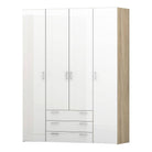 Space Wardrobe - 4 Doors 3 Drawers In Oak With White High Gloss - Price Crash Furniture