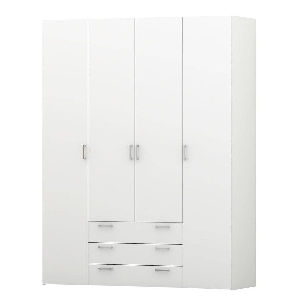 Space Wardrobe - 4 Doors 3 Drawers In White - Price Crash Furniture