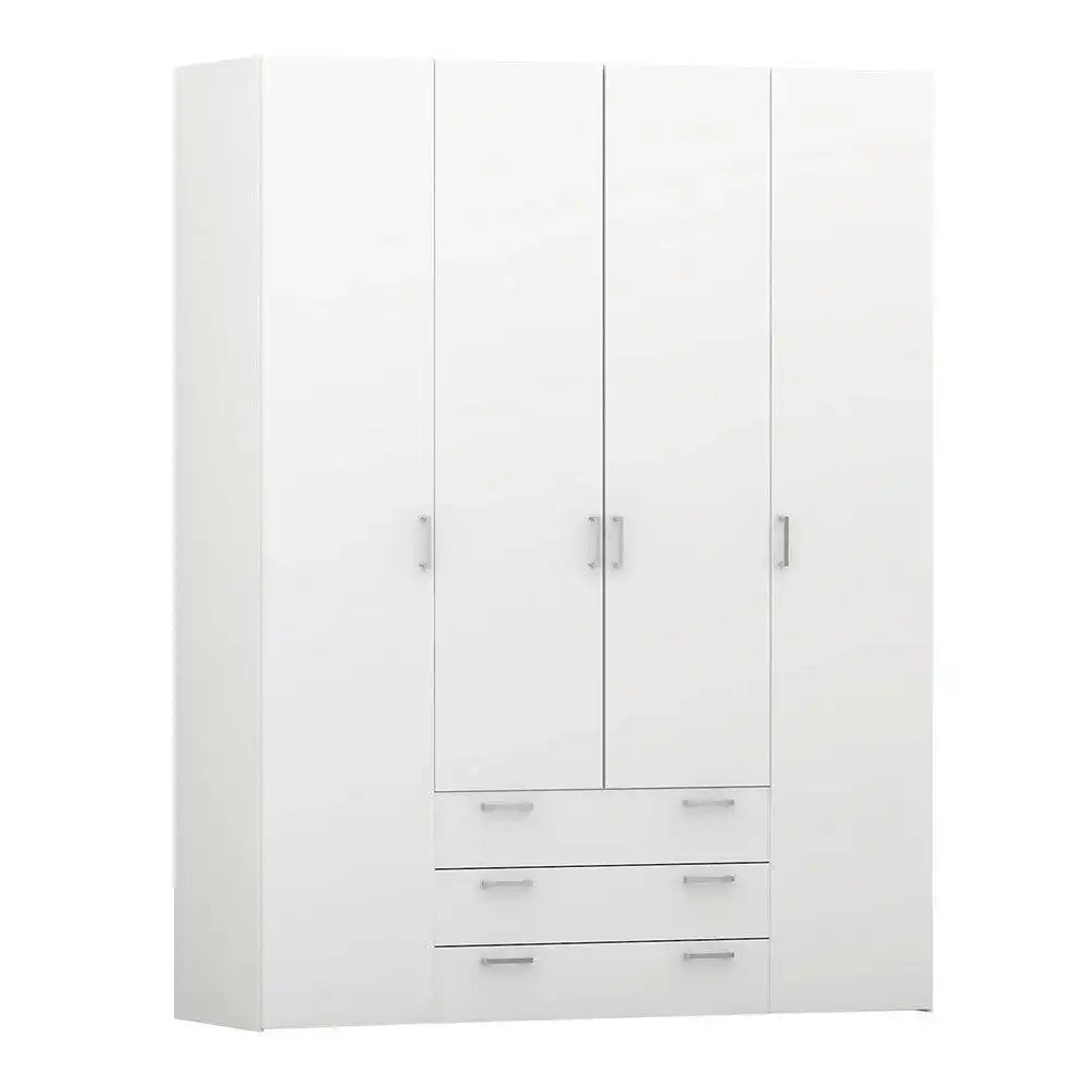 Space Wardrobe - 4 Doors 3 Drawers In White - Price Crash Furniture