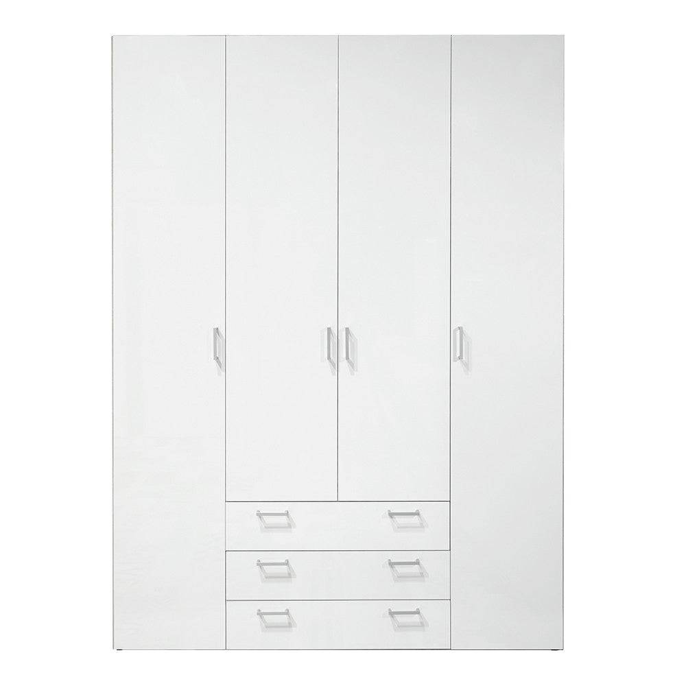 Space Wardrobe - 4 Doors 3 Drawers In White - Price Crash Furniture