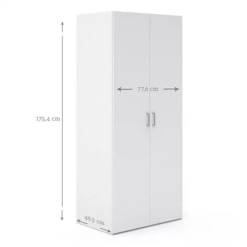 Space Wardrobe with 2 doors in White, 175cm tall - Price Crash Furniture