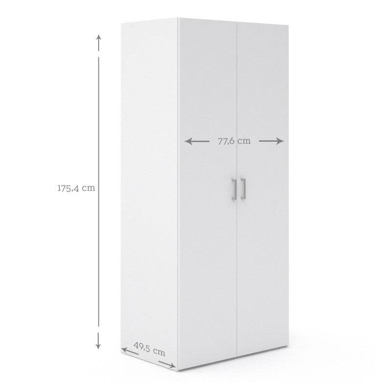 Space Wardrobe with 2 doors in White, 175cm tall - Price Crash Furniture