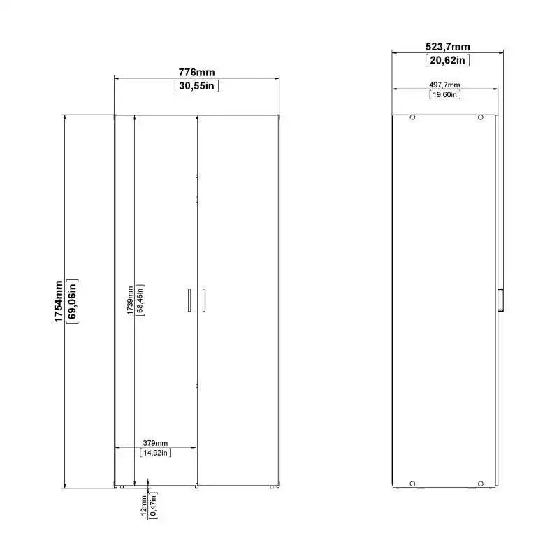 Space Wardrobe with 2 doors in White, 175cm tall - Price Crash Furniture