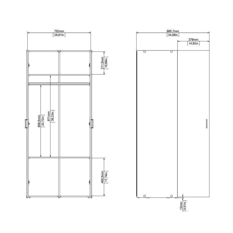 Space Wardrobe with 2 doors in White, 175cm tall - Price Crash Furniture