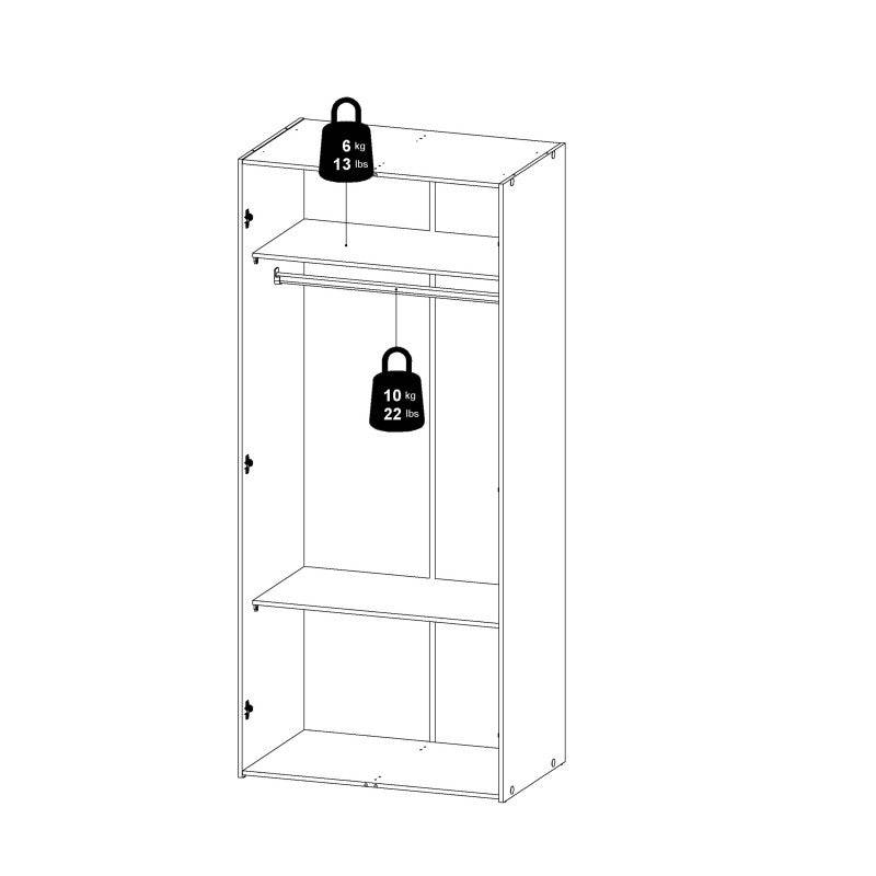 Space Wardrobe with 2 doors in White, 175cm tall - Price Crash Furniture