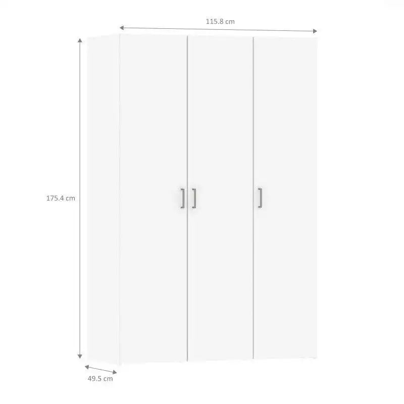 Space Wardrobe with 3 doors in White, 175cm tall - Price Crash Furniture