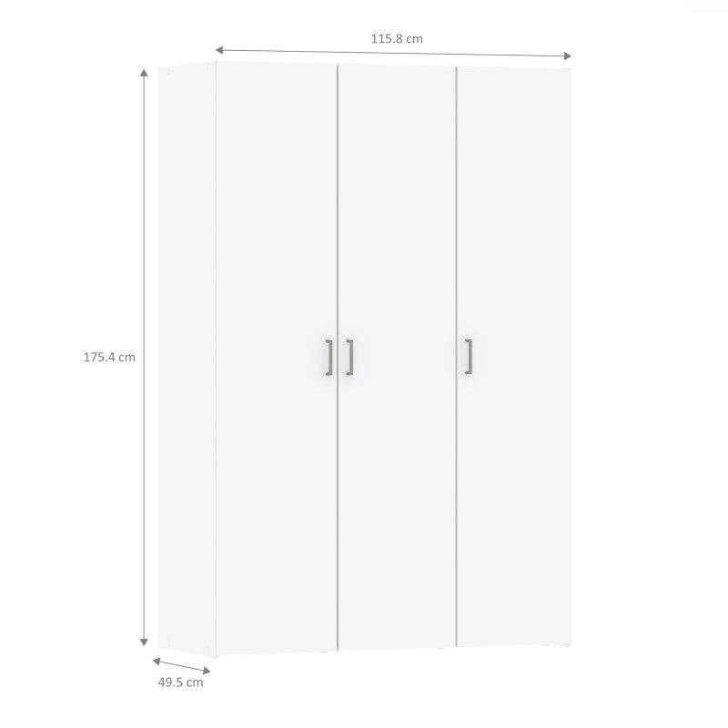 Space Wardrobe with 3 doors in White, 175cm tall - Price Crash Furniture