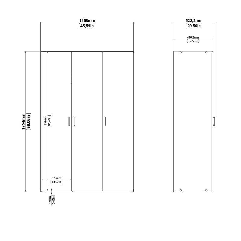 Space Wardrobe with 3 doors in White, 175cm tall - Price Crash Furniture