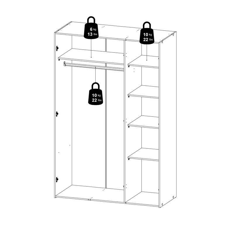 Space Wardrobe with 3 doors in White, 175cm tall - Price Crash Furniture