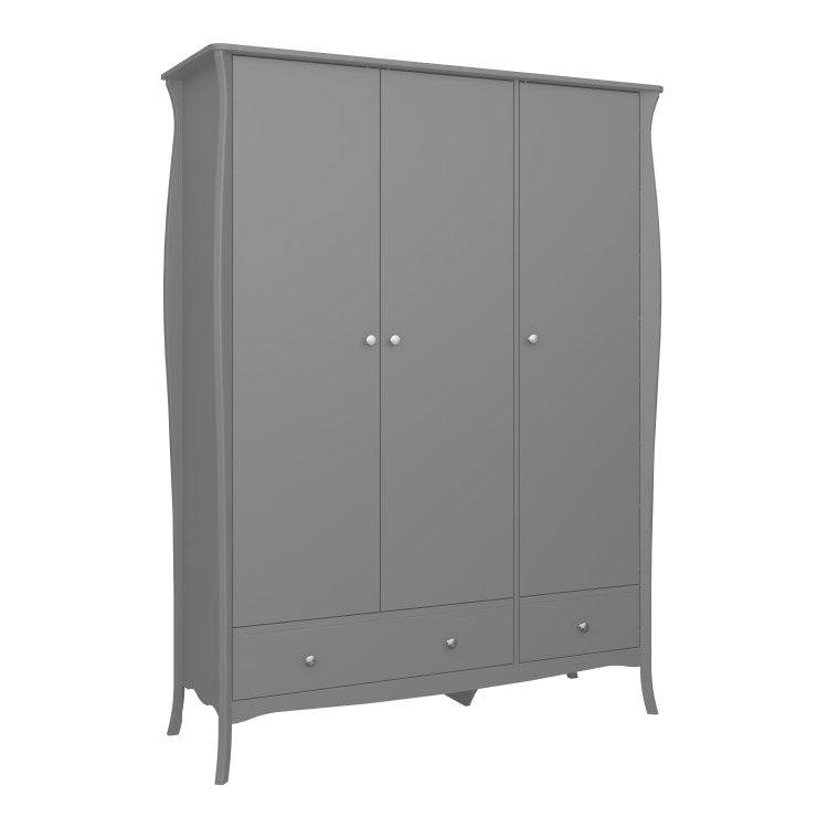 Steens Baroque 3 Door 2 Drawer Large Wardrobe in Grey - Price Crash Furniture