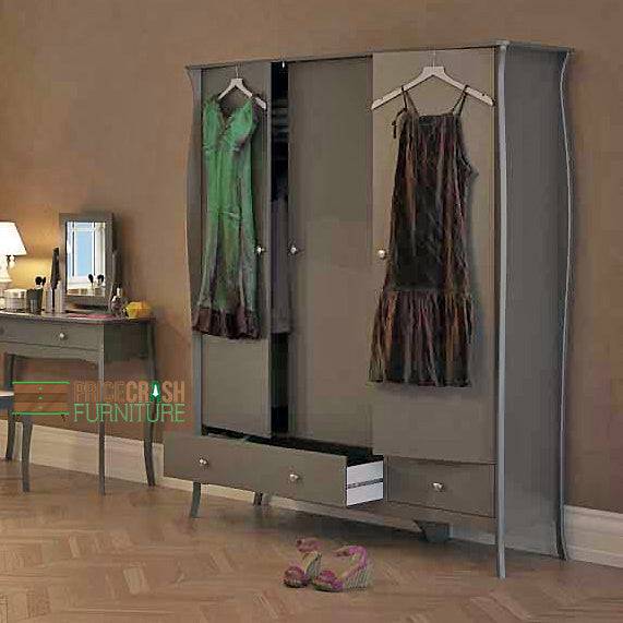 Steens Baroque 3 Door 2 Drawer Large Wardrobe in Grey - Price Crash Furniture