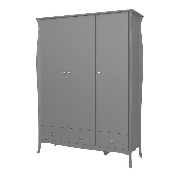 Steens Baroque 3 Door 2 Drawer Large Wardrobe in Grey - Price Crash Furniture