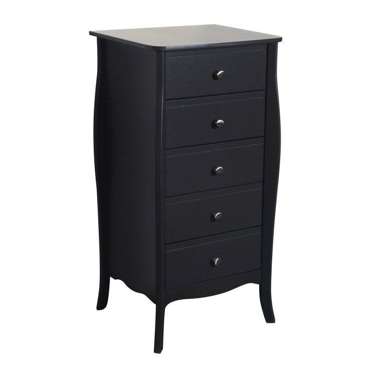 Steens Baroque Tall Narrow 5 Drawer Chest of Drawers in Black - Price Crash Furniture