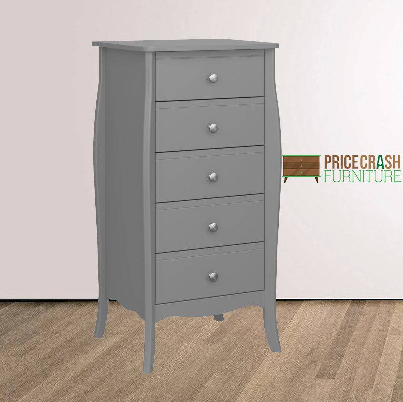 Steens Baroque Tall Narrow 5 Drawer Chest of Drawers in Grey - Price Crash Furniture