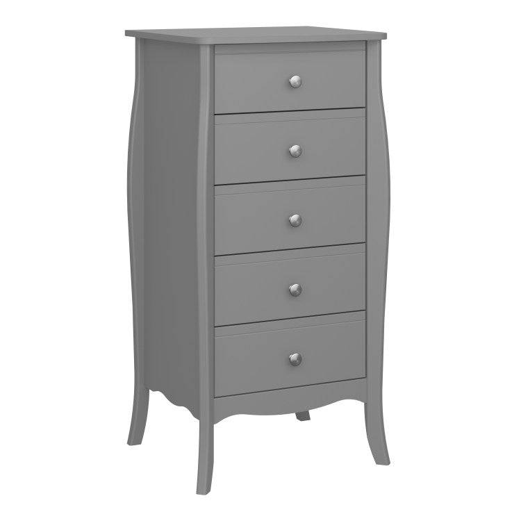 Steens Baroque Tall Narrow 5 Drawer Chest of Drawers in Grey - Price Crash Furniture