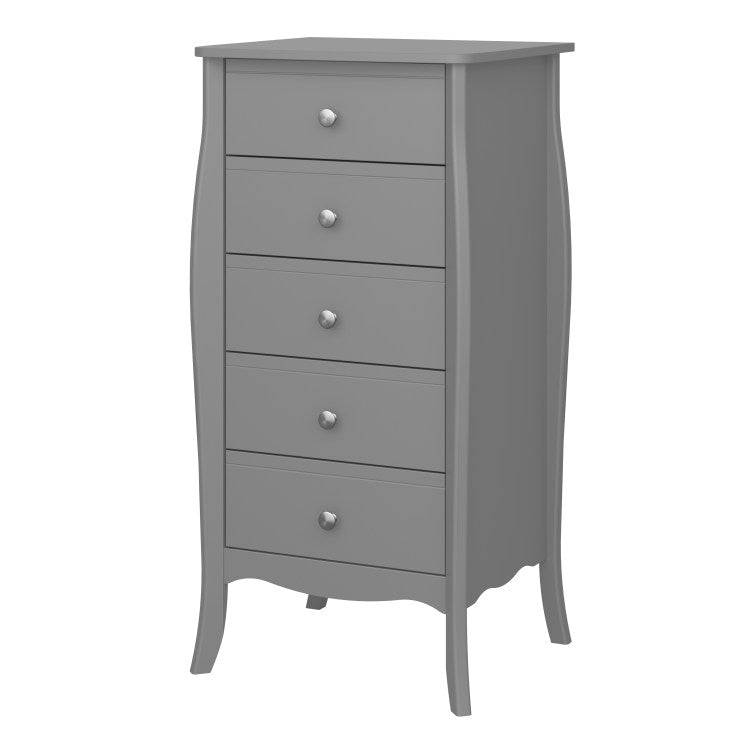 Steens Baroque Tall Narrow 5 Drawer Chest of Drawers in Grey - Price Crash Furniture