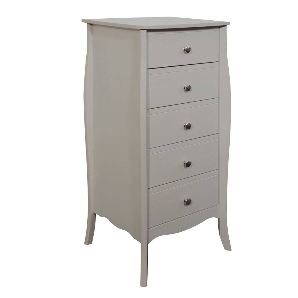 Steens Baroque Tall Narrow 5 Drawer Chest of Drawers in Grey - Price Crash Furniture