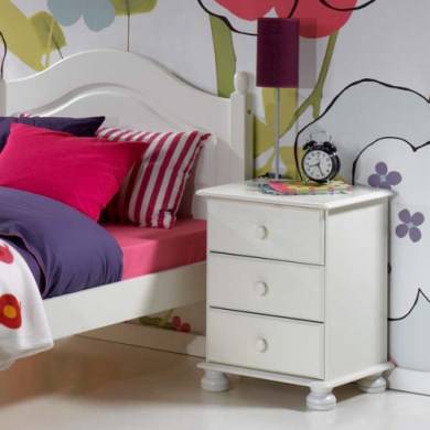 Steens Richmond White 3 Drawer Bedside Table / Cabinet / Unit - Price Crash Furniture