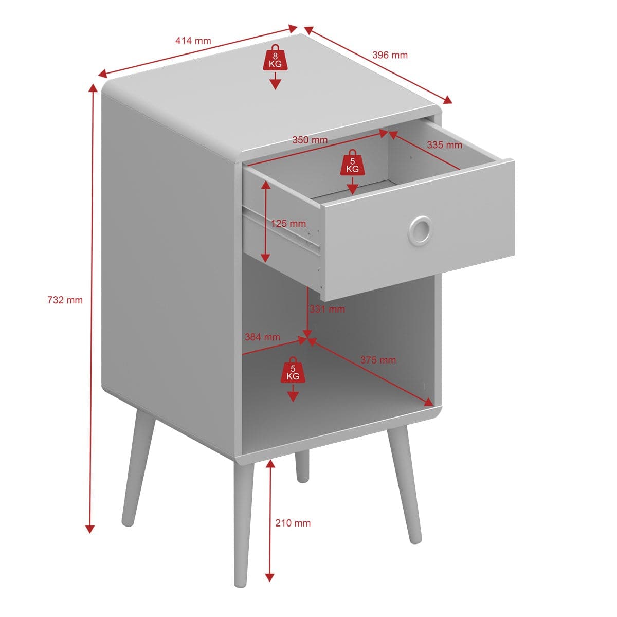 Steens Softline Grey 1 Drawer Bedside Table - Price Crash Furniture