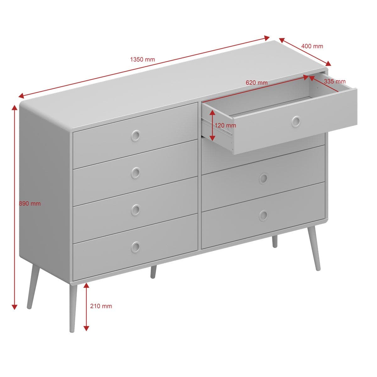 Steens Softline Grey 4+4 Drawer Wide Chest of Drawers - Price Crash Furniture