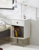 Steens Softline White Retro Style 1 Drawer Bedside Table - Price Crash Furniture