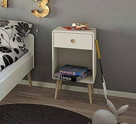 Steens Softline White Retro Style 1 Drawer Bedside Table - Price Crash Furniture