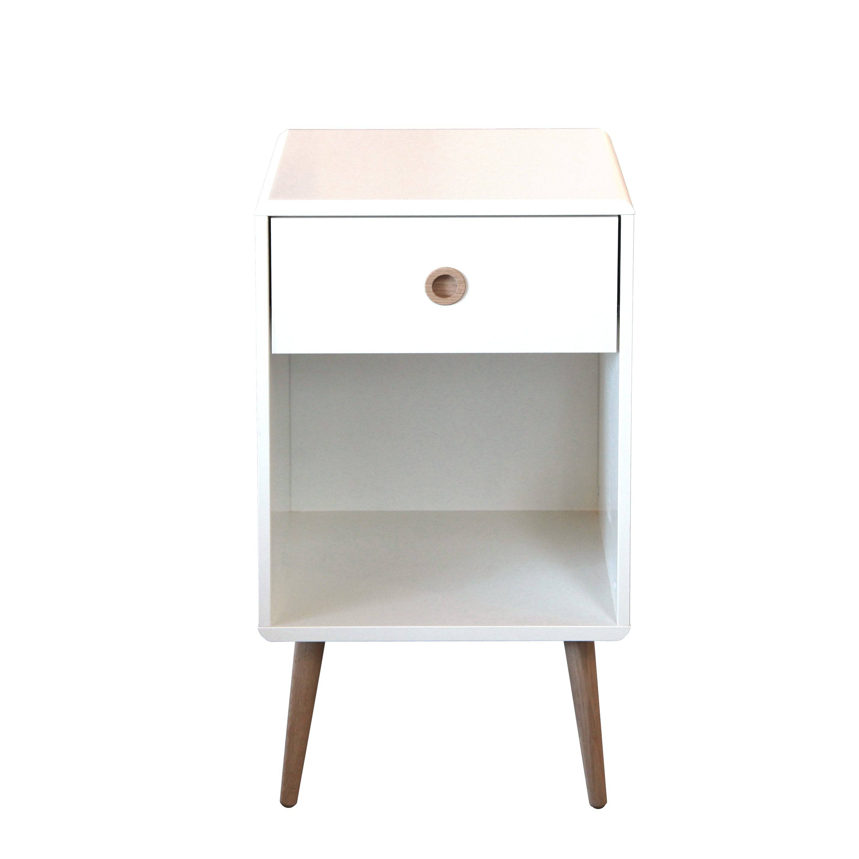 Steens Softline White Retro Style 1 Drawer Bedside Table - Price Crash Furniture