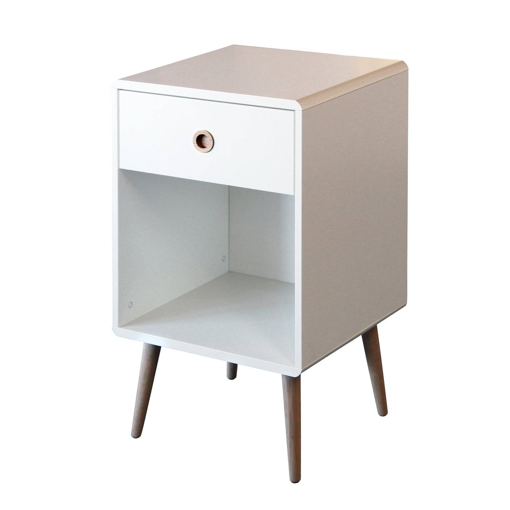Steens Softline White Retro Style 1 Drawer Bedside Table - Price Crash Furniture
