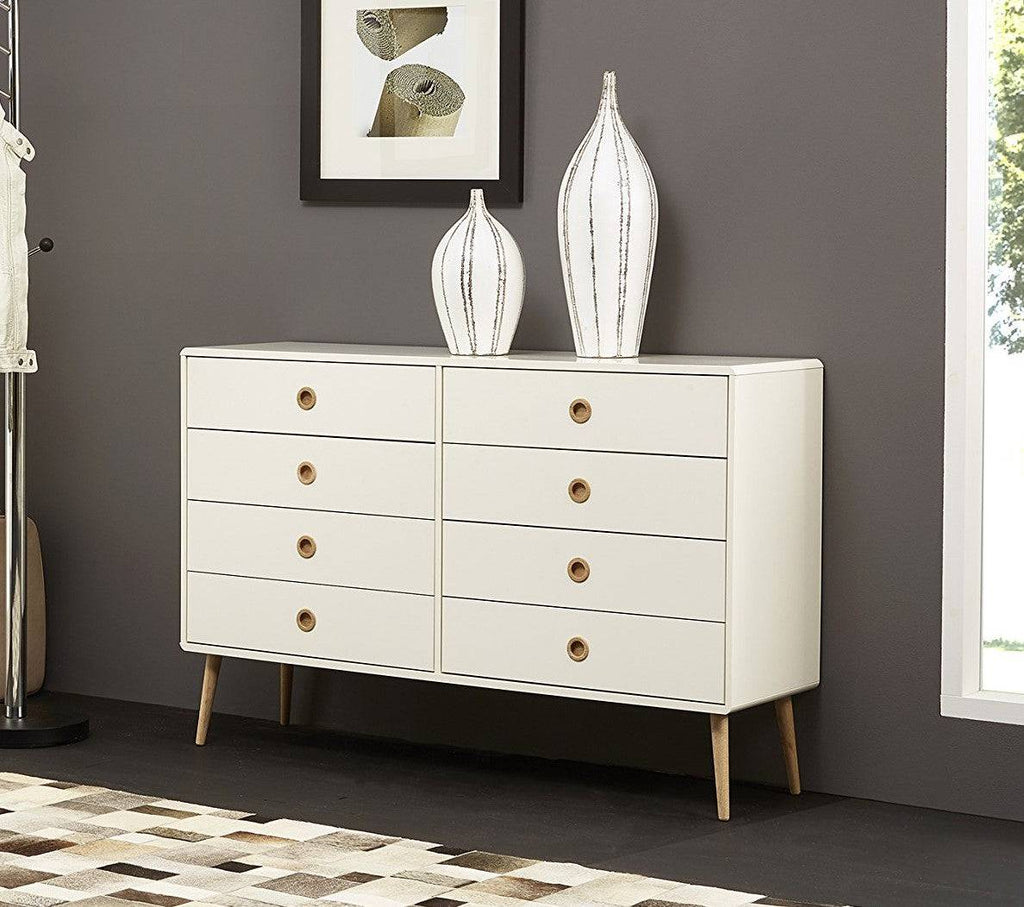 Steens Softline White Retro Style 4+4 Drawer Wide Chest of Drawers - Price Crash Furniture
