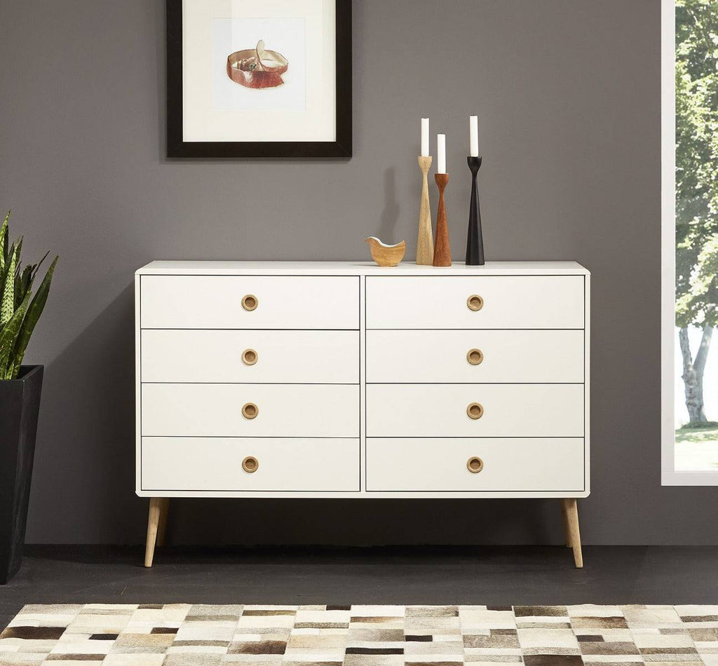 Steens Softline White Retro Style 4+4 Drawer Wide Chest of Drawers - Price Crash Furniture