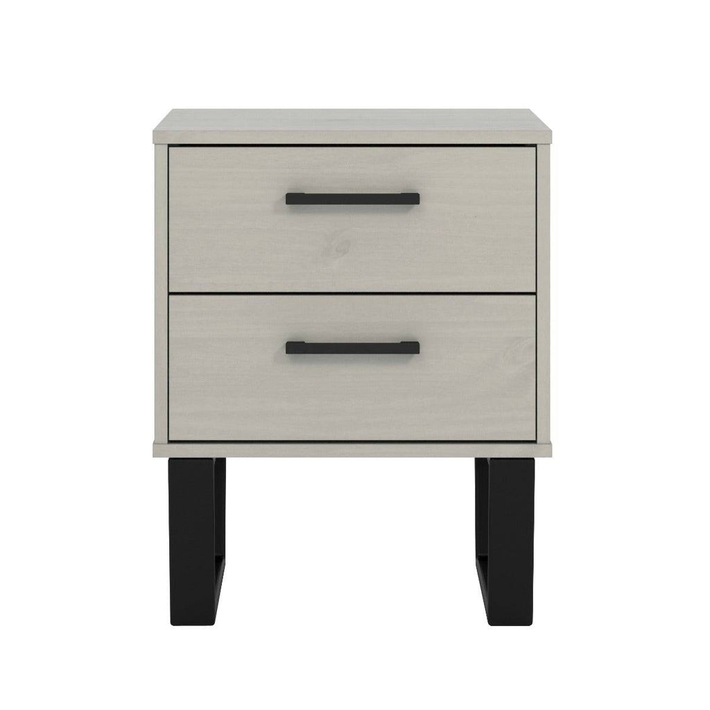 Texas - grey waxed pine industrial style 2 drawer bedside cabinet - Price Crash Furniture
