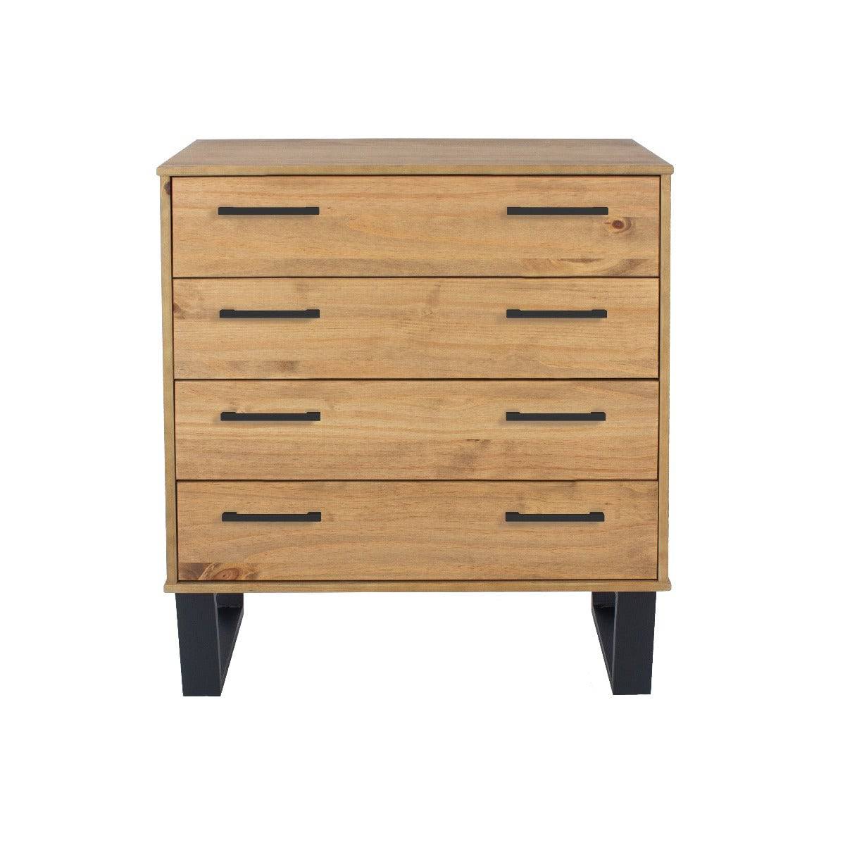 Texas - waxed pine industrial style 4 drawer chest - Price Crash Furniture