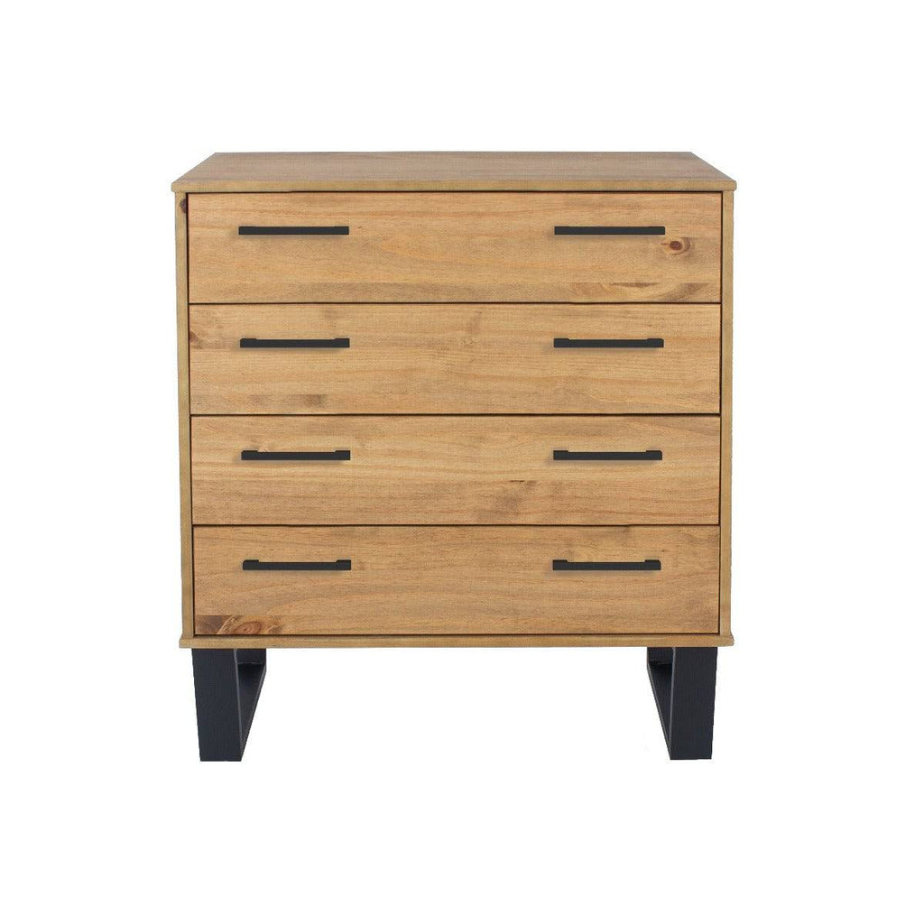 Texas - waxed pine industrial style 4 drawer chest - Price Crash Furniture