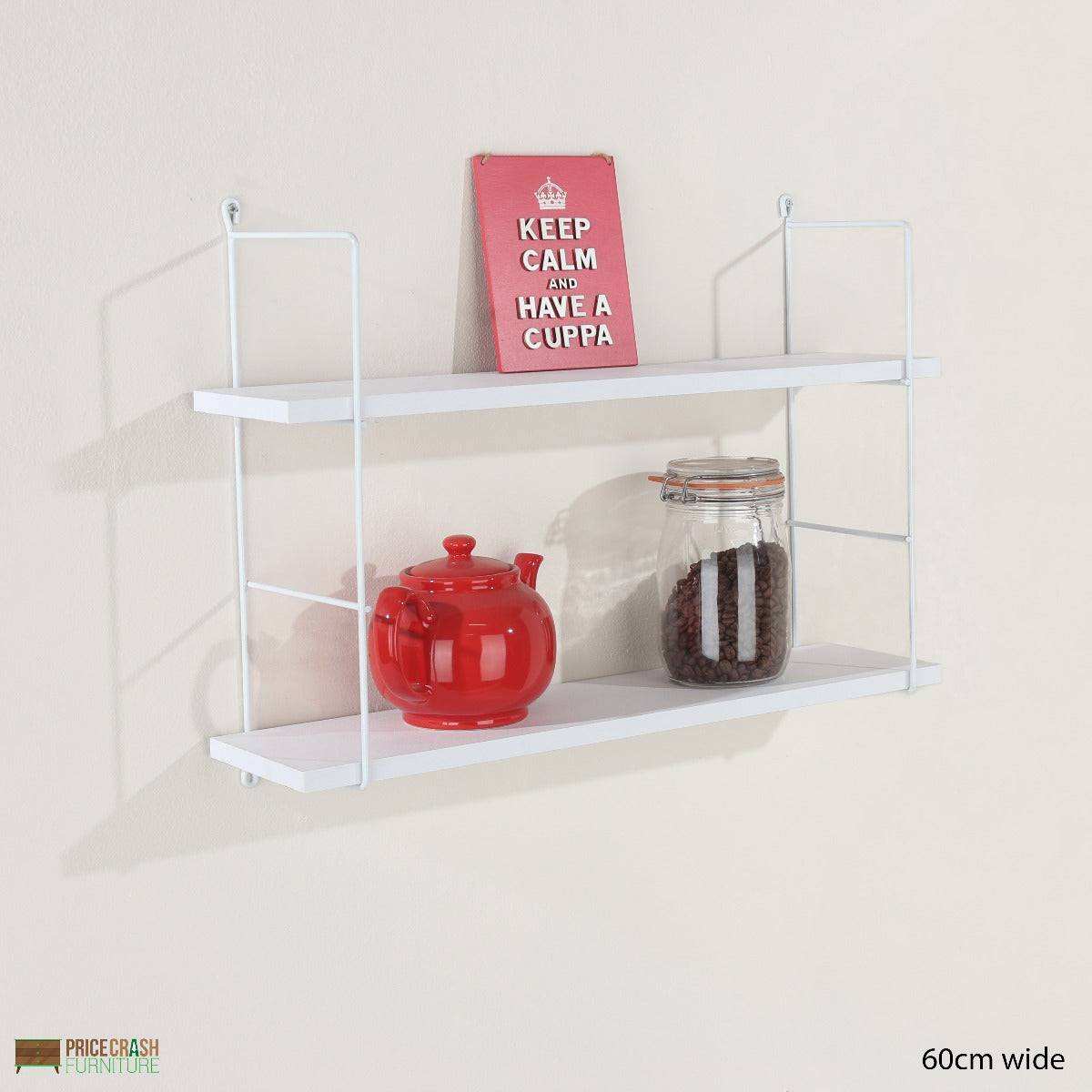 Thames Double Wall Shelf in White Wire and Wood by Core - Price Crash Furniture