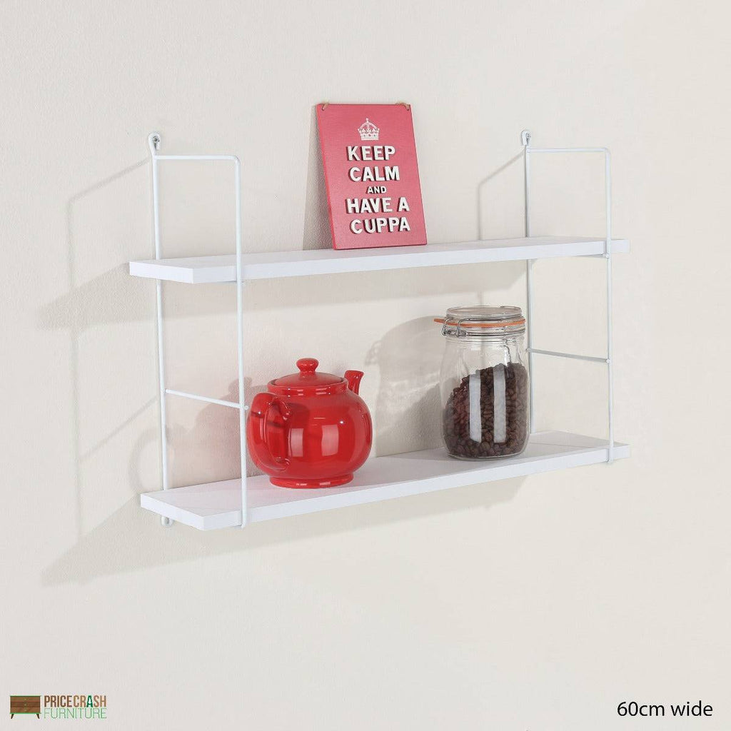 Thames Double Wall Shelf in White Wire and Wood by Core - Price Crash Furniture