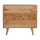 Tile Carved 3 Drawer Chest in Oak-effect Mango Wood - Price Crash Furniture