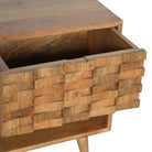 Tile Carved Bedside Table in Oak-effect Mango Wood - Price Crash Furniture