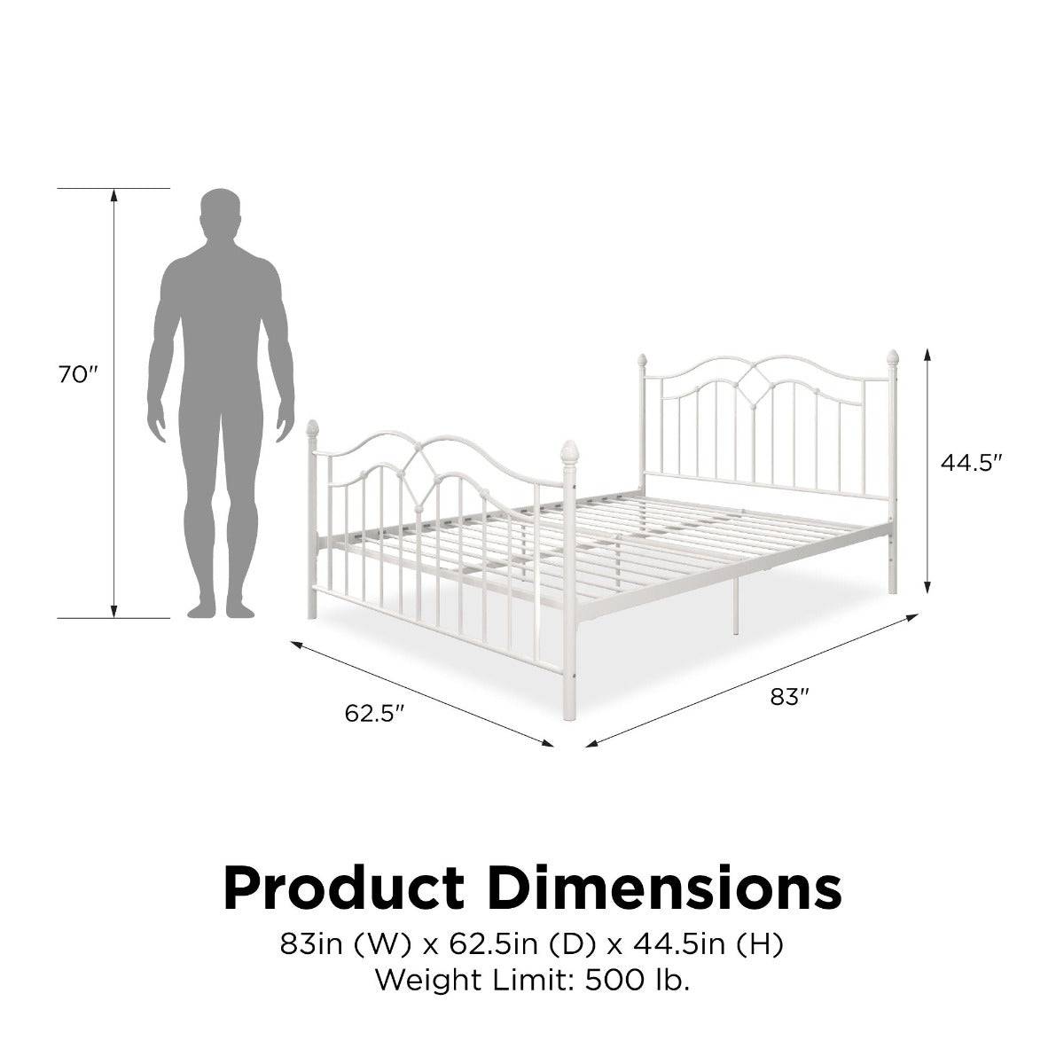 Tokyo Metal UK King Size Bed Frame (USA Queen Size) in White by Dorel - Price Crash Furniture